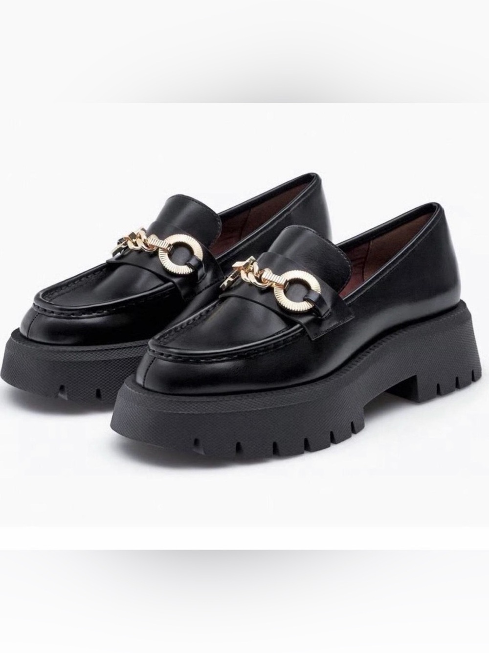 Zara Black Loafers with Gold Chain Detail Womens Size 8 (39)